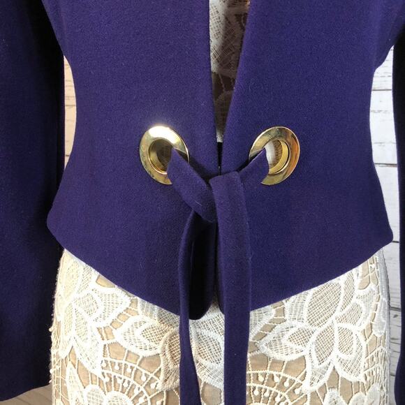 American Vintage fitted purple wool blazer gold accent open front size 4 - Picture 5 of 12